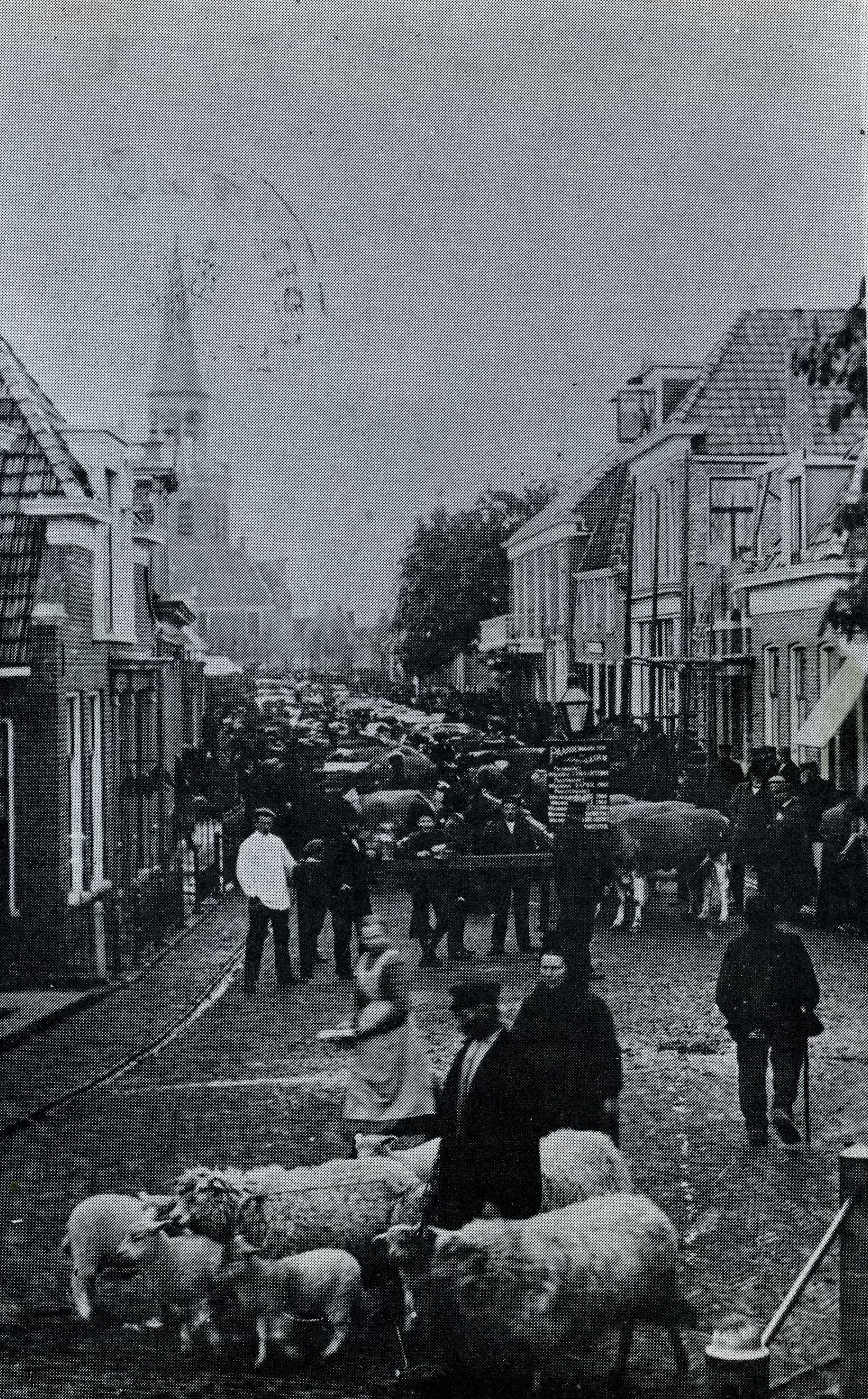 eemarkt aan de Wijkstraat in Appingedam, 1902. Foto uit boek. Gepubl. J. Zwinderman: Appingedam in oude ansichten, 1969. 