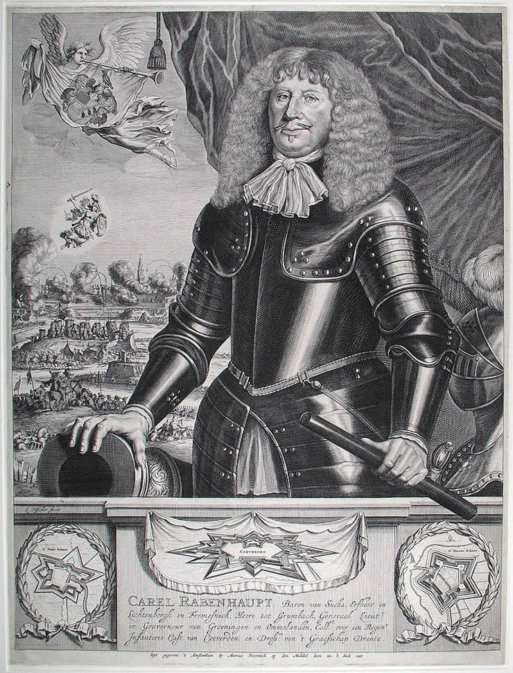 Carl von Rabenhaupt op een gravure van Lambert Visscher, 1673. Bron: Wikipedia. Licentie: Public Domain.