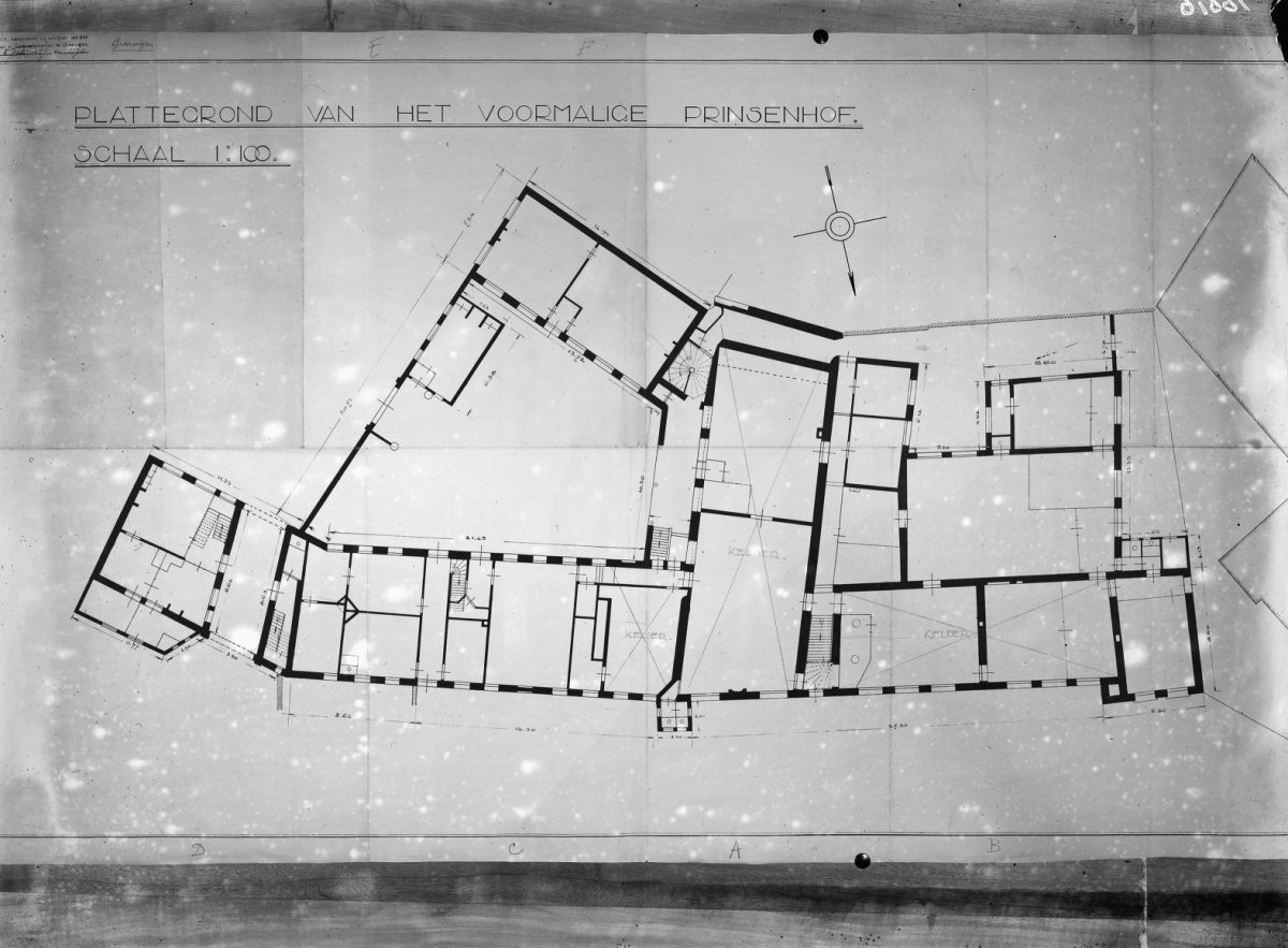 Plattegrond van het 'voormalige' Prinsenhof. Schaal 1:100. Foto: september 1928