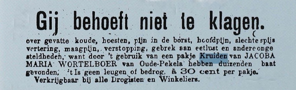 Deze advertentie treffen we o.a. aan in het Geïllustreerd Stuiversblad van 1897, in Het Leven van 1922 en het Geïllustreerd Zondagsblad van 9 mei 1913.