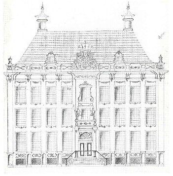 Het oorspronkelijkontwerp van het Sichtermanhuis aan de Ossenmarkt uit 1743. Bron: Groninger Museum. Licentie: Public Domain.