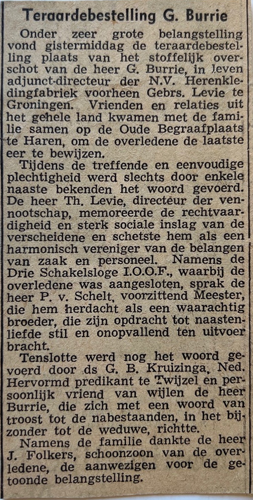 De teraardebestelling van Gerrit Burrie.