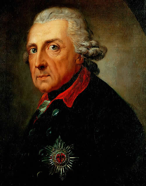 Frederik de Grote of der Alte Fritz op 68-jarige leeftijd door Anton Graff (1781). Schilderij door Anton Grafff (1736-1813). Olieverf op canvas, 62x51 cm. Stiftung Preußische Schlösser und Gärten: Fotothek. Licentie: Public Domain.