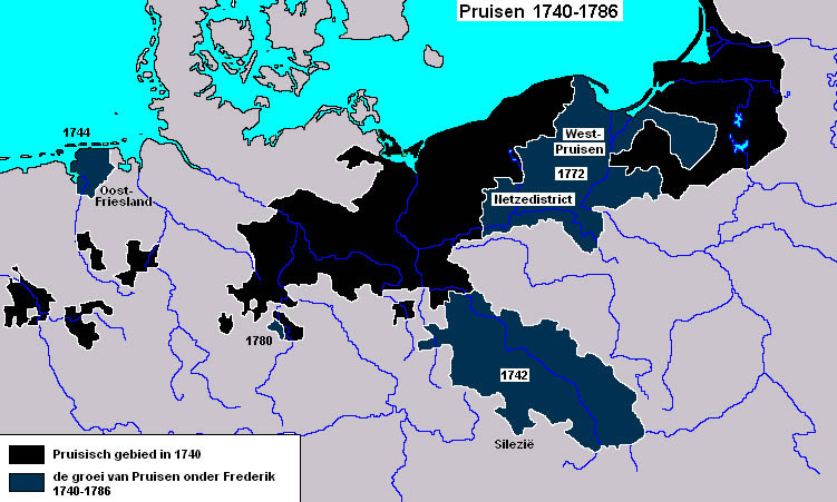 De groei van Pruisen tijdens de regering van Frederik de Grote.