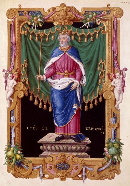 Lodewijk de Vrome (816-840), opvolger van Karel de Grote. Bron: Louis Ier le Pieux ou le Débonnaire Bibliothèque Nationale de France . Licentie: Public Domain.